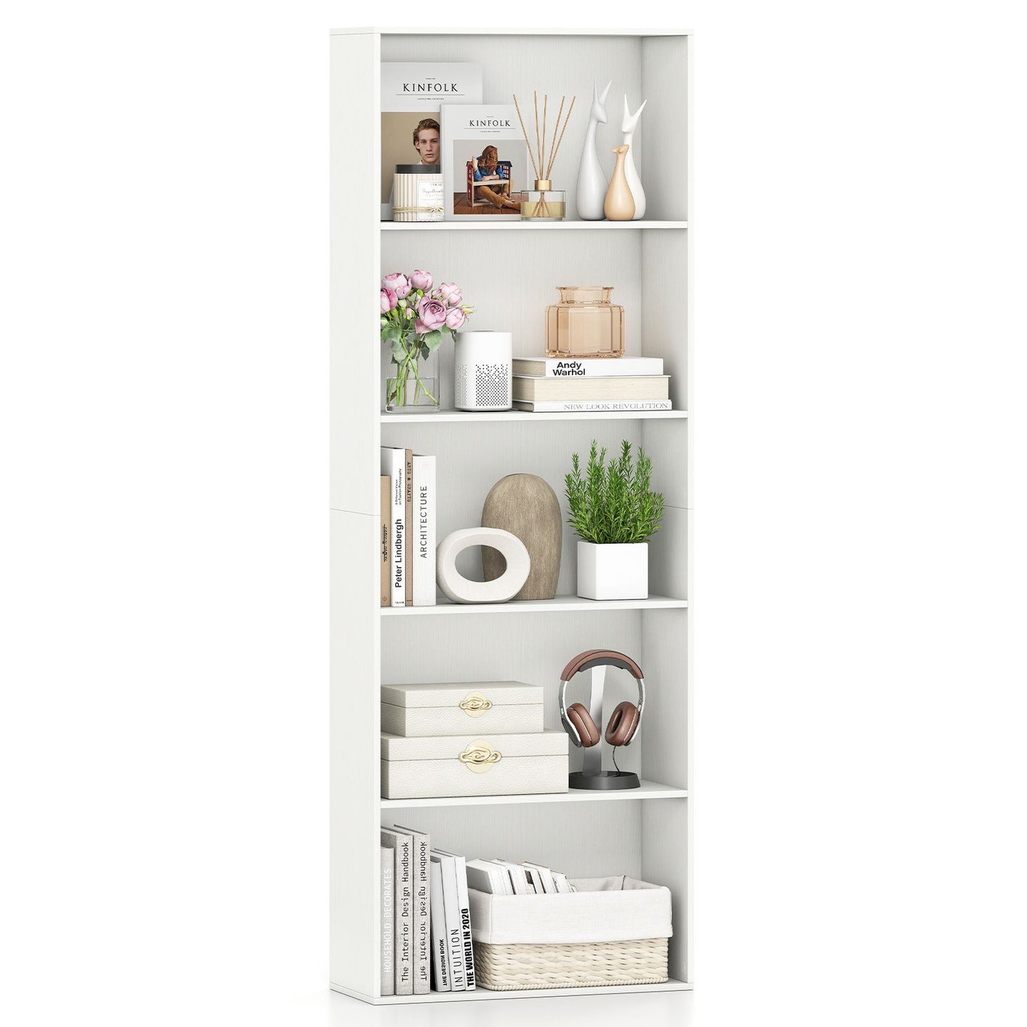 5-Tier Bookshelf with Freestanding Display Shelf and Storage Organizer for Living Room