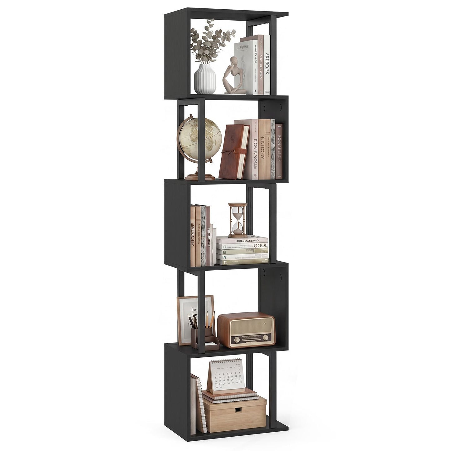 5-Tier Modern Bookshelf with Metal Frame for Home Office