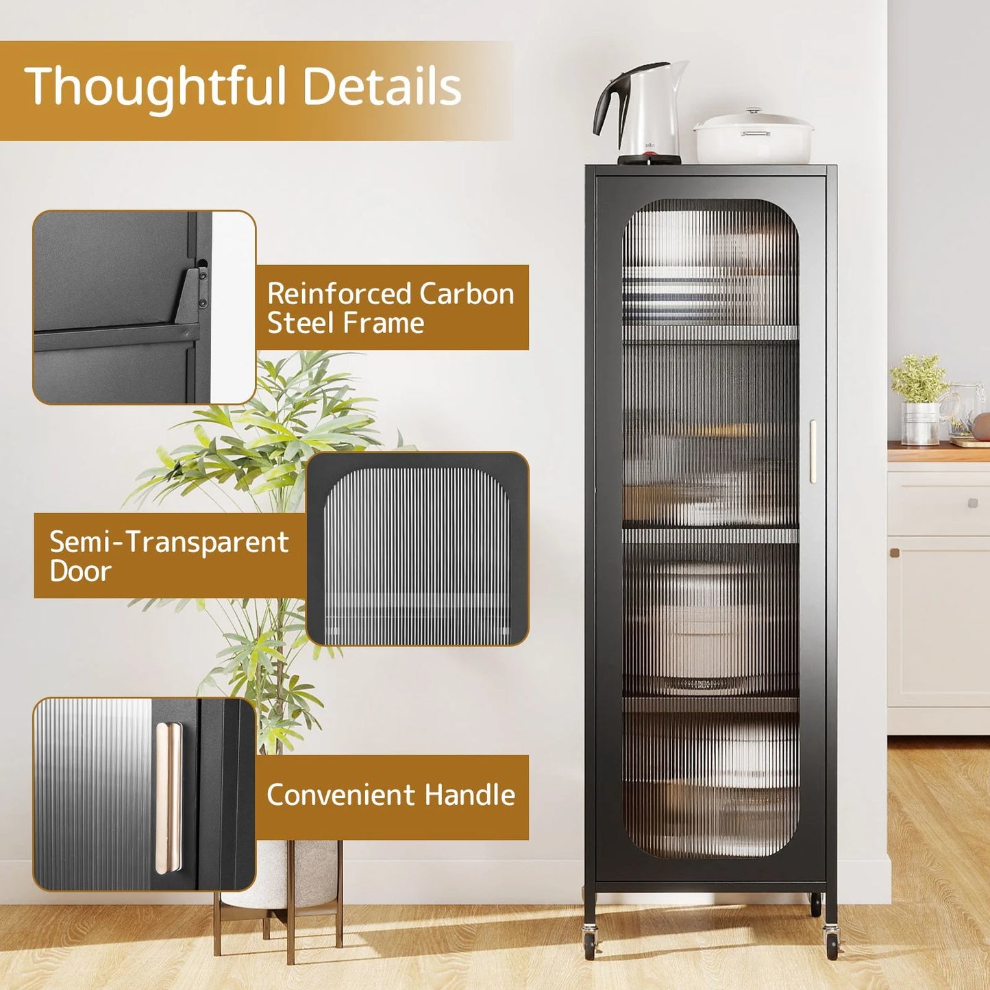 5-Tier Metal Storage Cabinet with Adjustable Shelves for Dining Room