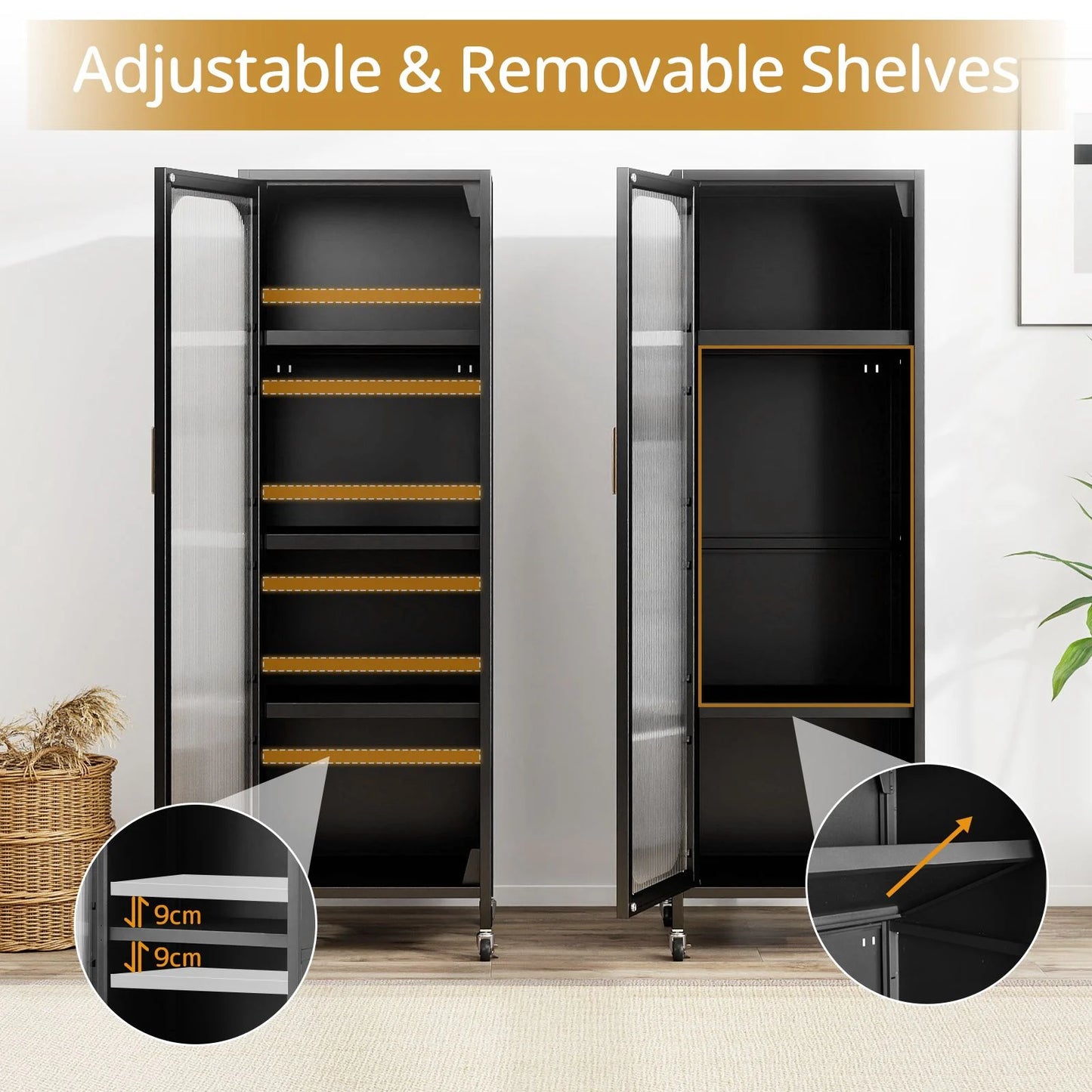 5-Tier Metal Storage Cabinet with Adjustable Shelves for Dining Room