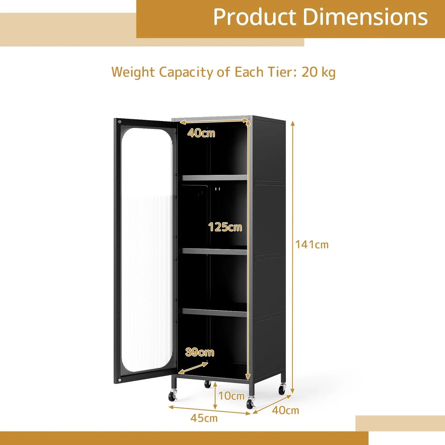 5-Tier Metal Storage Cabinet with Adjustable Shelves for Dining Room