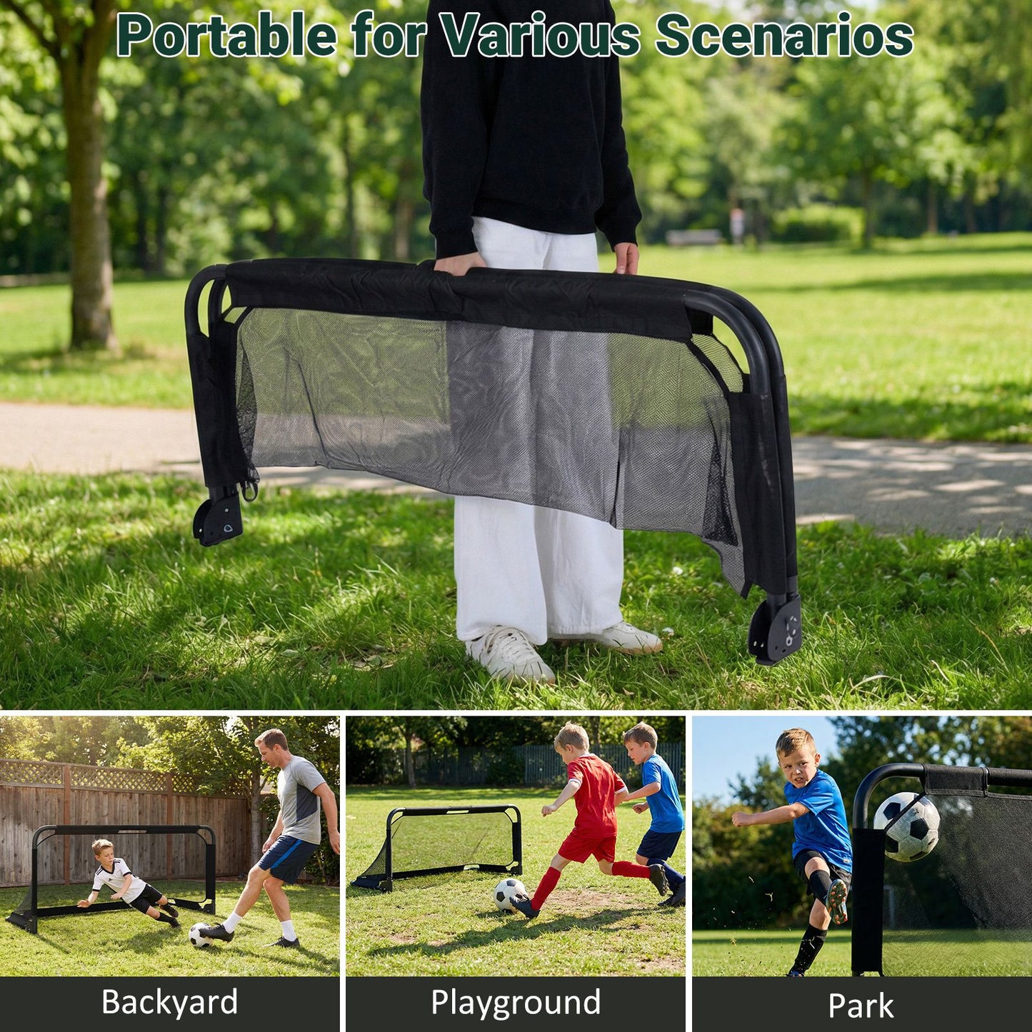 3 x 2 /5 x 3 FT Foldable Soccer Goal for Kids with Net and Ground Stakes
