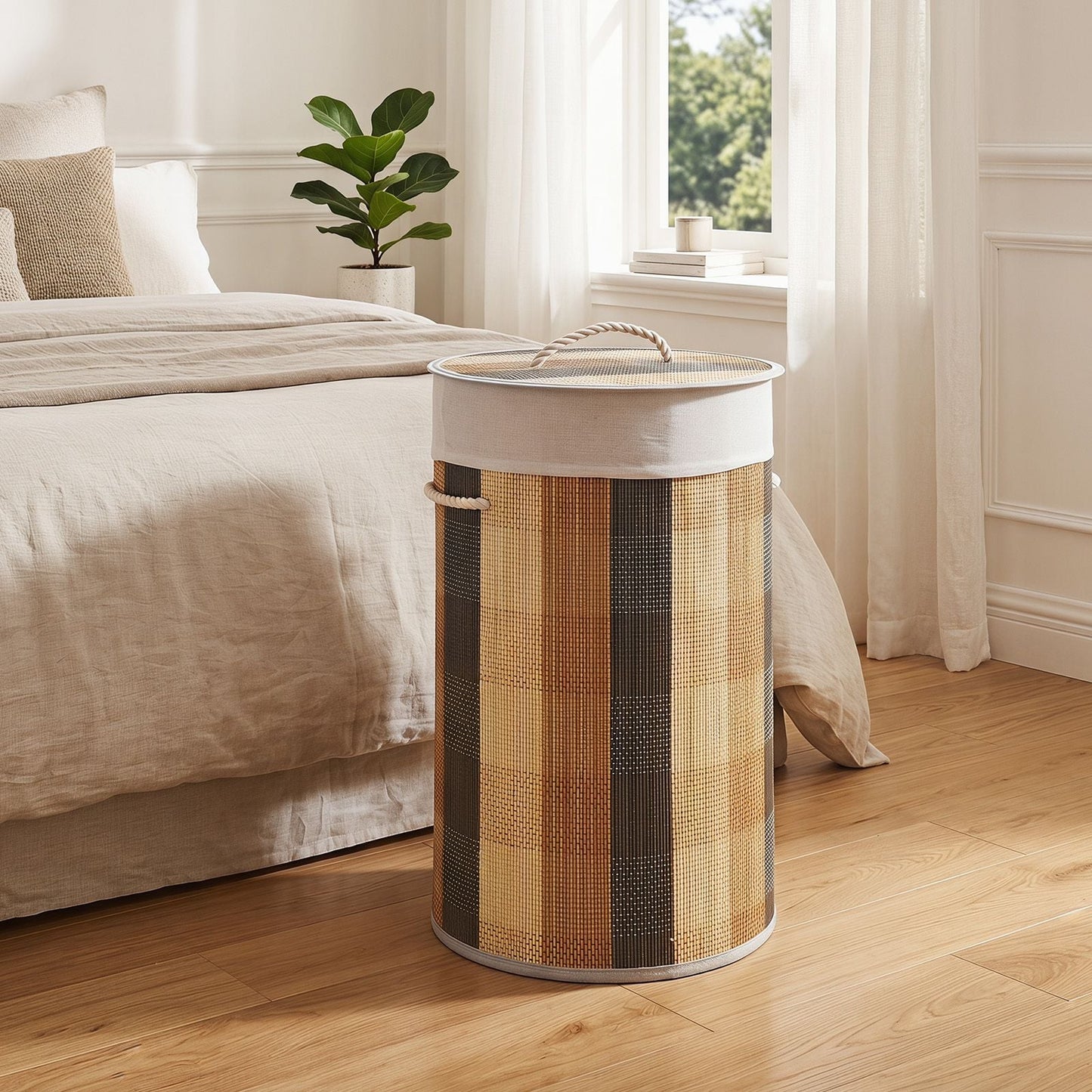50 L 3-handle Laundry Hamper with Removable and Machine-Washable Liner for Blankets