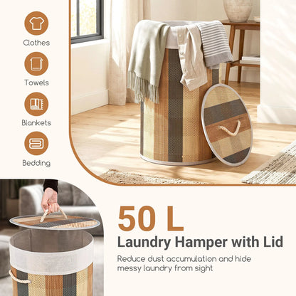 50 L 3-handle Laundry Hamper with Removable and Machine-Washable Liner for Blankets