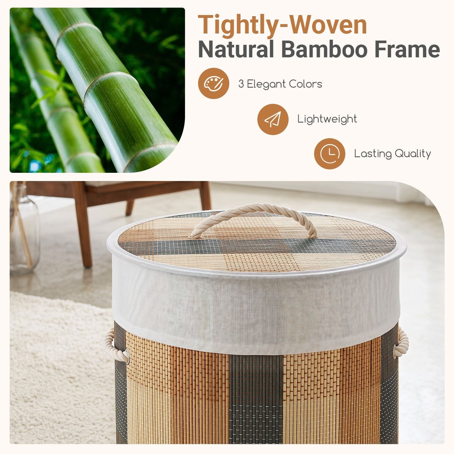 50 L 3-handle Laundry Hamper with Removable and Machine-Washable Liner for Blankets