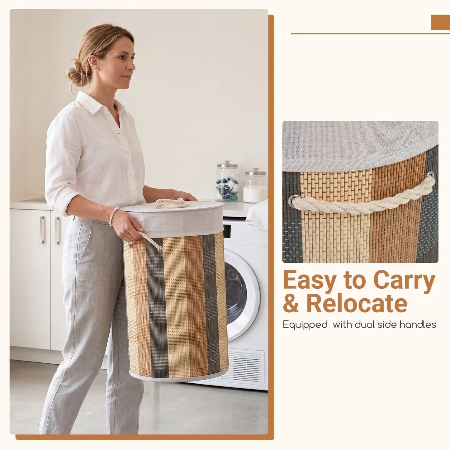 50 L 3-handle Laundry Hamper with Removable and Machine-Washable Liner for Blankets