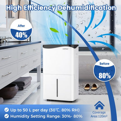 Portable 50L/Day Dehumidifier with App and Wifi for Home Damp