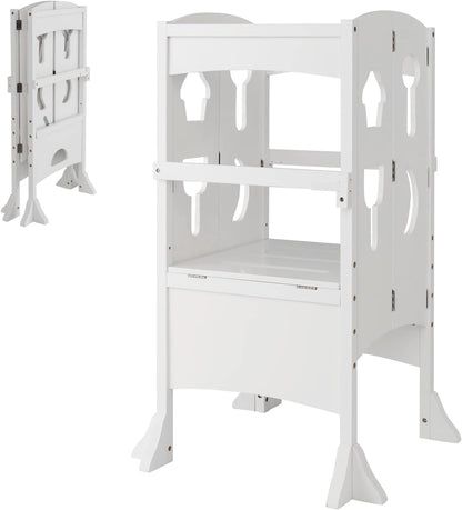 Height Adjustable Toddler Kitchen Helper with Safety Latches and Protective Rail