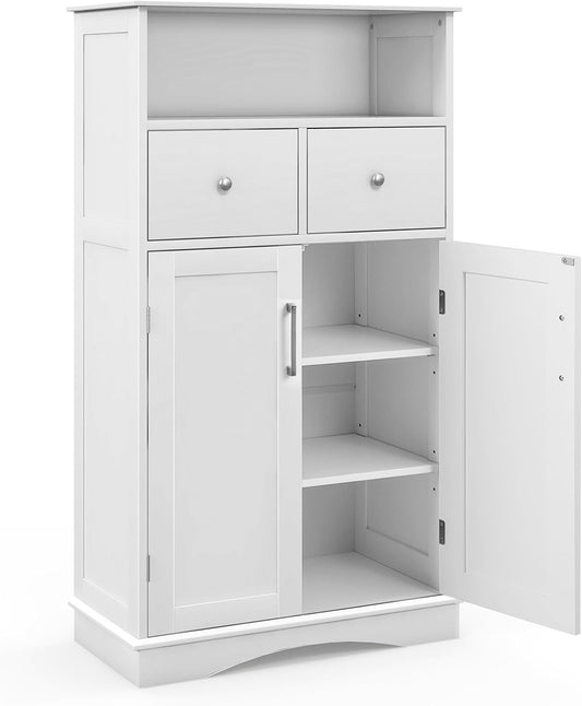 Bathroom Floor Cabinet, Freestanding Wooden Storage Cupboard with Adjustable Shelf