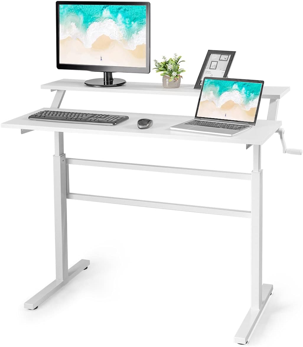 2-Tier Standing Desk with Adjustable Height and Crank Handle