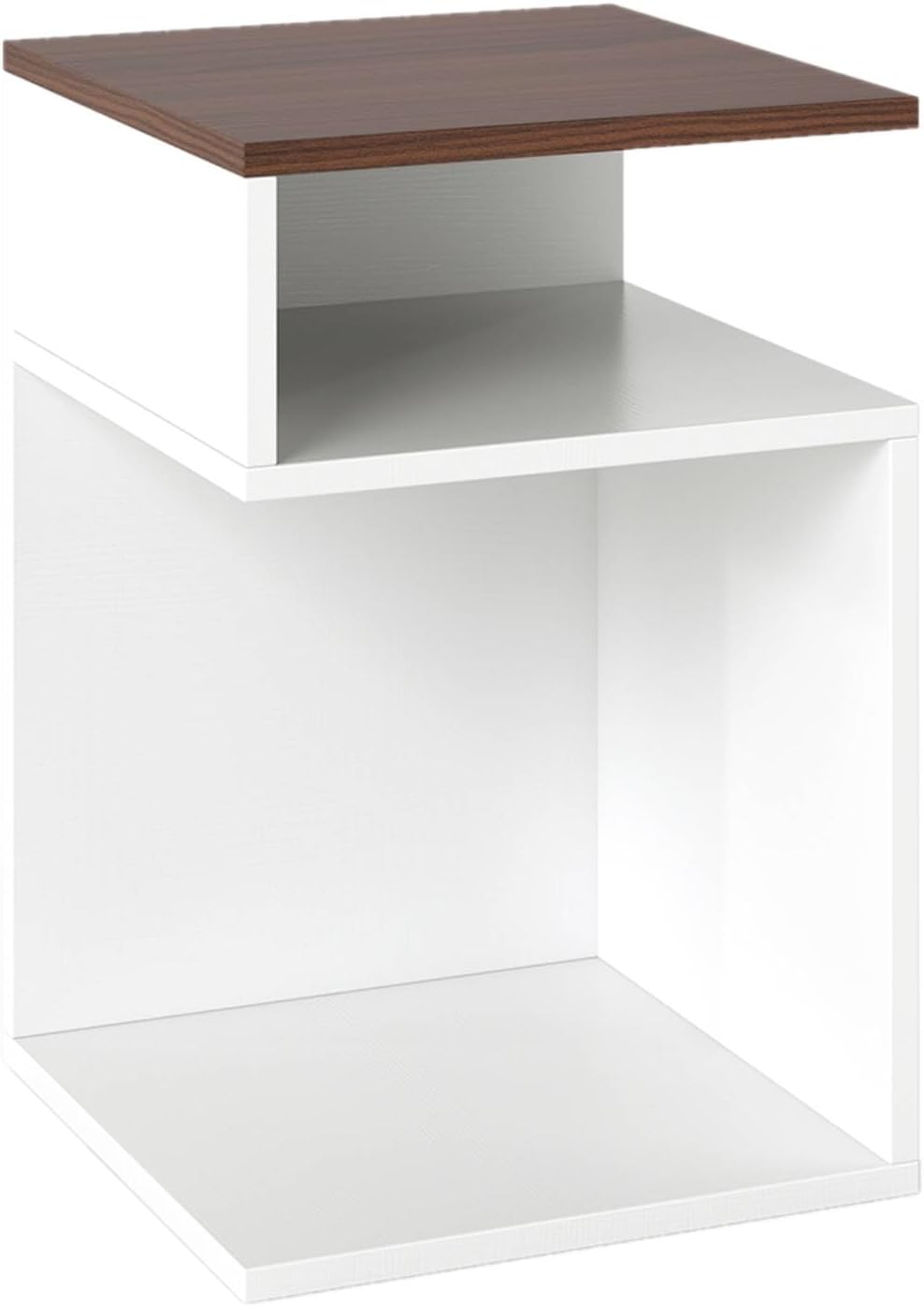 S-Shaped Side Table with 2 Open Compartments for Small Space