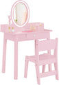 Kids Vanity Set Makeup Beauty Dressing Table and Chair with Lighted Mirror