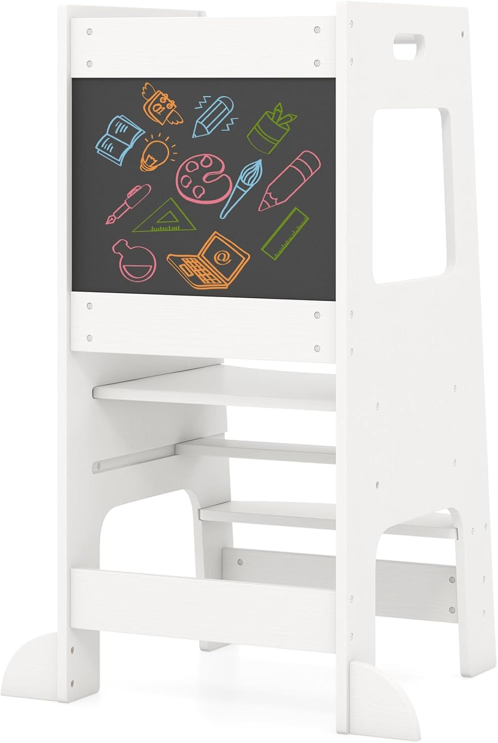 Height Adjustable Learning Tower with Safety Rail