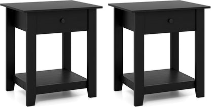 Wooden Nightstand End Sofa Side Table with Drawer and Open Shelf