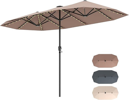 12 Heavy Duty Ribs Extra Large Sun Umbrella with 108 LED Solar Lights and Crank Handle