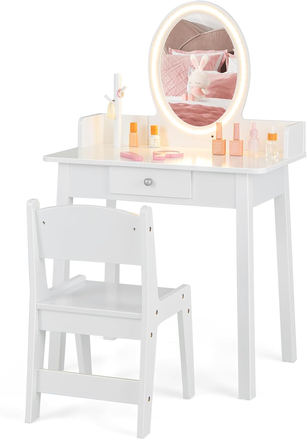 Kids Vanity Set Makeup Beauty Dressing Table and Chair with Lighted Mirror
