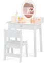 Kids Vanity Set Makeup Beauty Dressing Table and Chair with Lighted Mirror