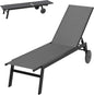 Patio Chaise Lounge Chair with Wheels Outdoor Recliner with 6-Level Adjustable Backrest