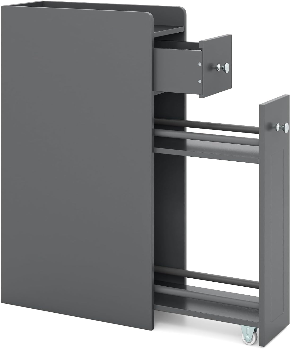 Small Bathroom Storage Cabinet 4-Tier Narrow Toilet Side Storage Cabinet with Slide Out Drawers on Casters