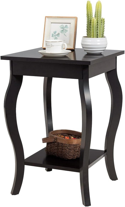 Accent End Table with Elegant Curved Legs and 2-Tier Open Storage Shelves