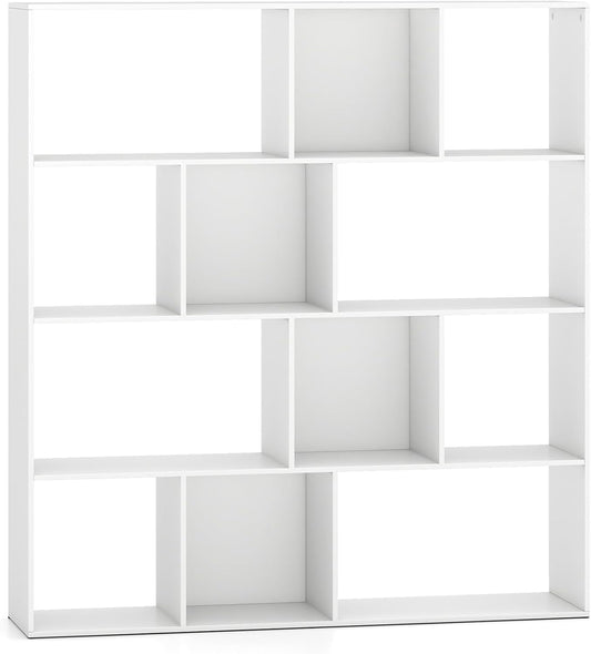 4-Tier Modern Bookshelf with 12 Storage Compartments and 2 Anti-Tip Kits
