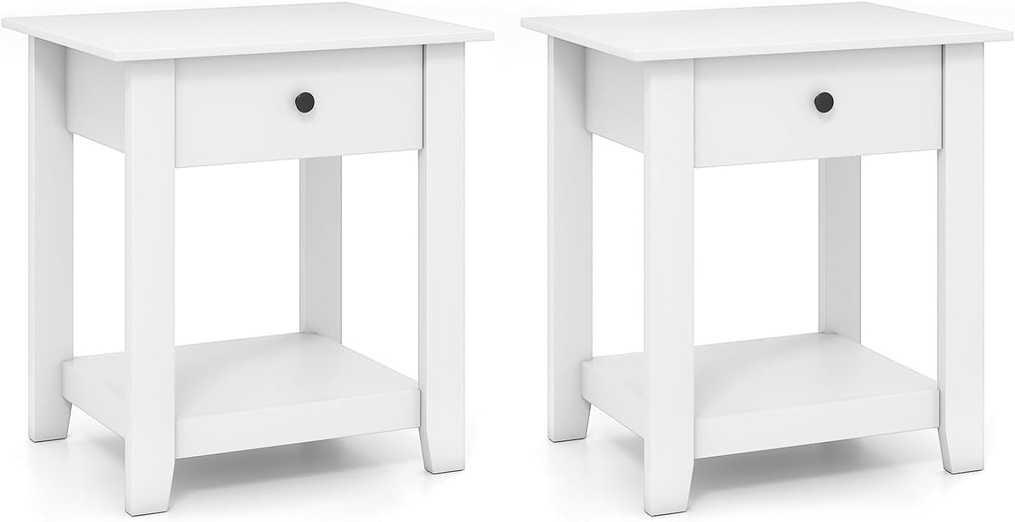 Wooden Nightstand End Sofa Side Table with Drawer and Open Shelf
