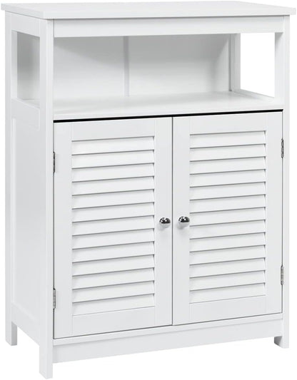 Bathroom Floor Cabinet, Wooden Freestanding Storage Cupboard with Double Shutter Door