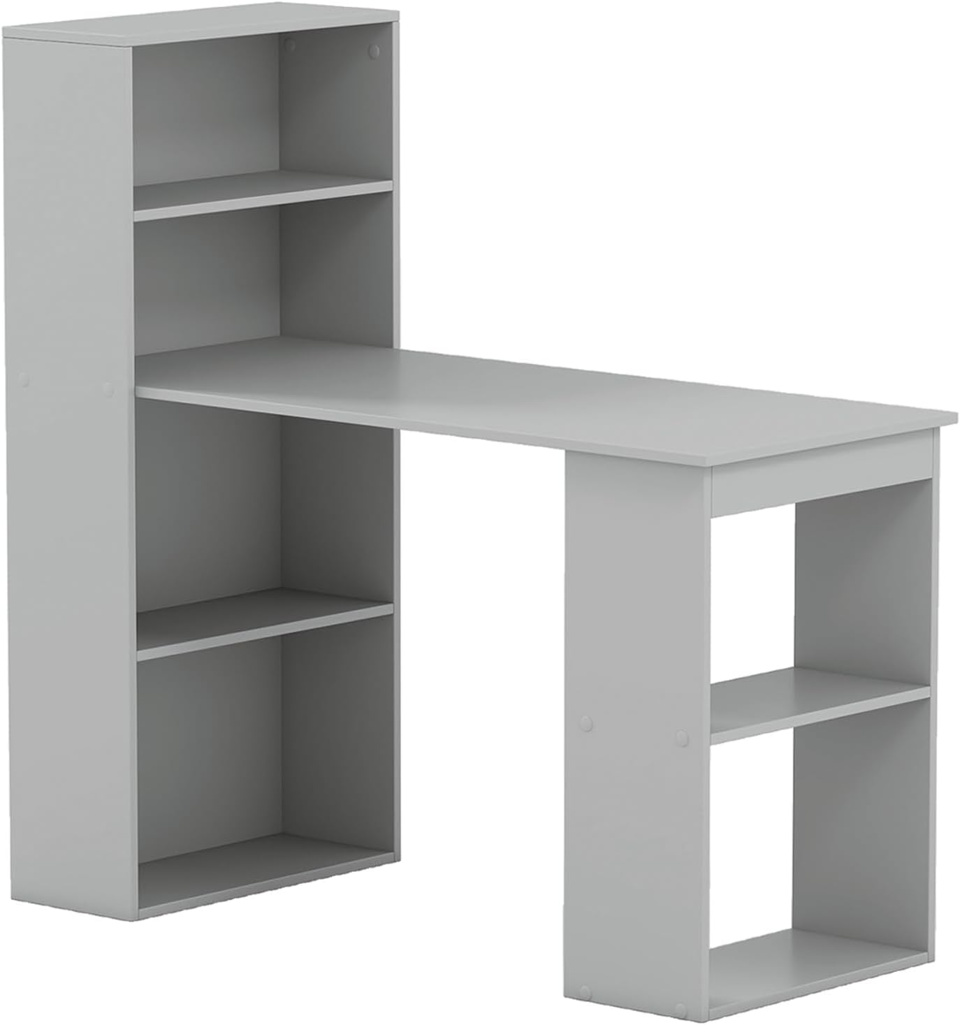 122cm Computer Desk, Wooden PC Laptop Table Writing Workstation with 6-Tier Storage Bookshelves