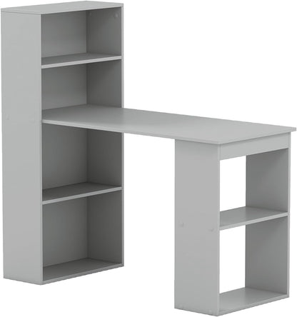 122cm Computer Desk, Wooden PC Laptop Table Writing Workstation with 6-Tier Storage Bookshelves