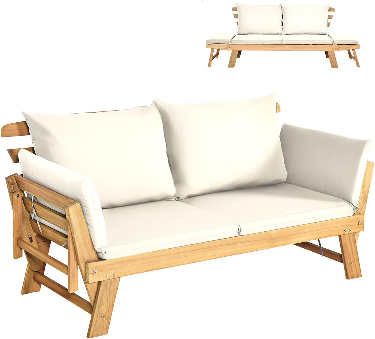 3 in 1 Convertible Cushioned Loveseat Lounger Couch with Folding Armrests and Pillows
