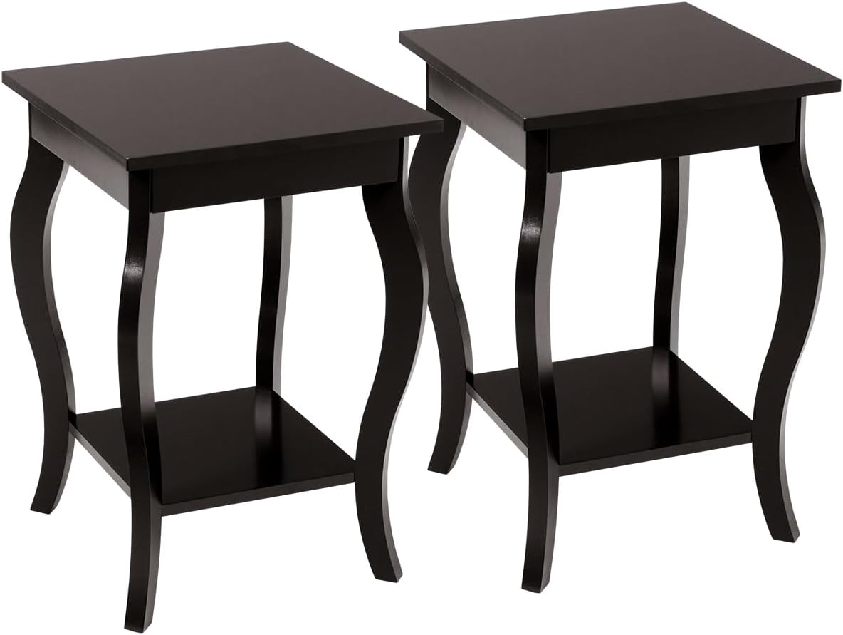 Accent End Table with Elegant Curved Legs and 2-Tier Open Storage Shelves