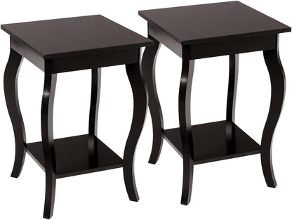 Accent End Table with Elegant Curved Legs and 2-Tier Open Storage Shelves