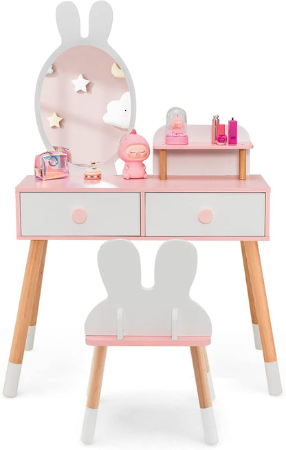 2-in-1 Kids Princess Vanity Table and Chair Set