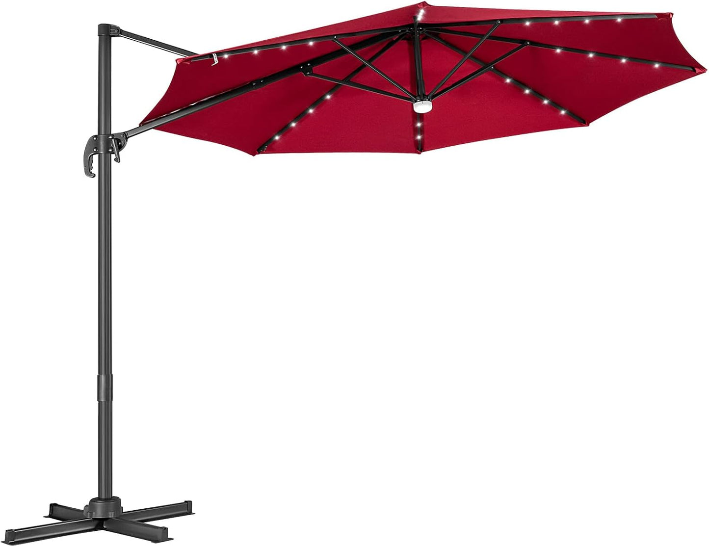 3m Garden Parasol with with Solar-Powered LED & Winding Crank