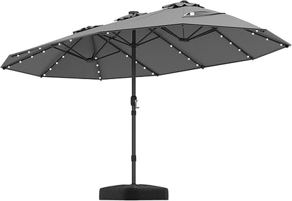 4.5m Double-Sided Parasol with Base and 48 Solar LED Lights