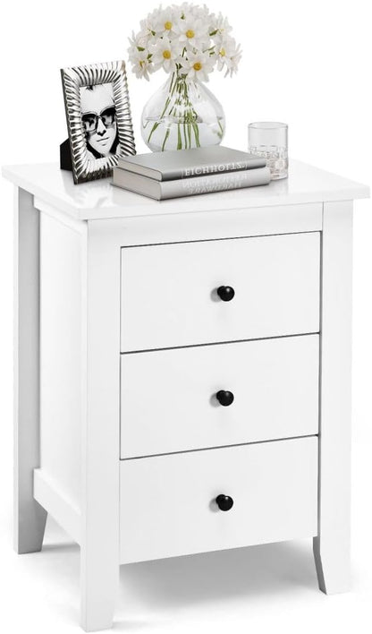 Wooden Nightstand with 3 Drawers and Stable Structure