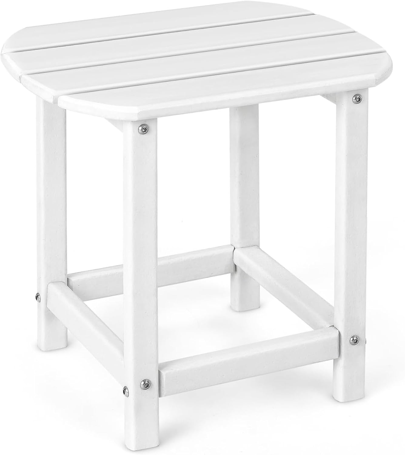 Weather-Proof HDPE Sofa End Table with Slatted Top and Curved Edge