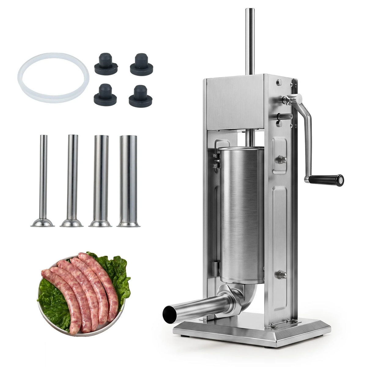 Stainless Steel Meat Filling Machine with 2 Speeds and 4 Stuffing Tubes for Home