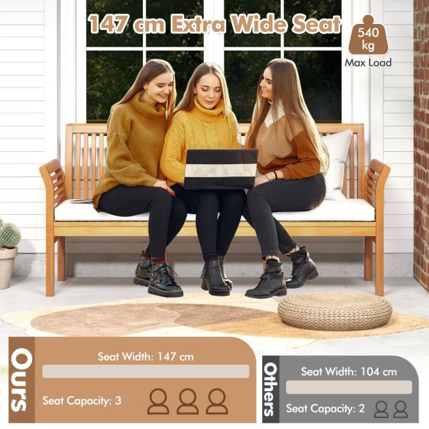 3 Person Porch Bench with High Backrest and Seat Cushion
