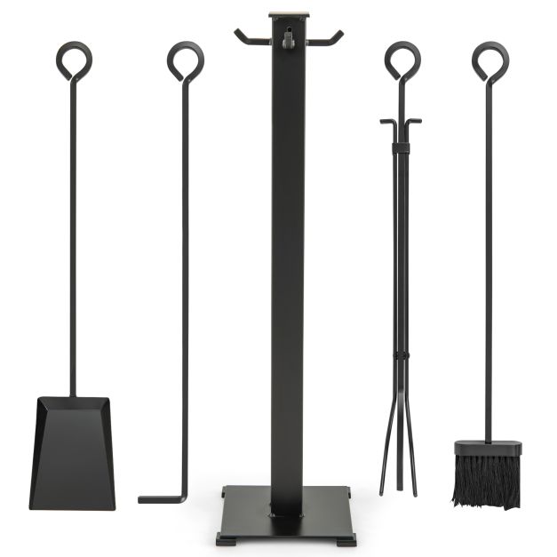 5 Pieces Fireplace Tools Set with Poker and Base Stand Holder
