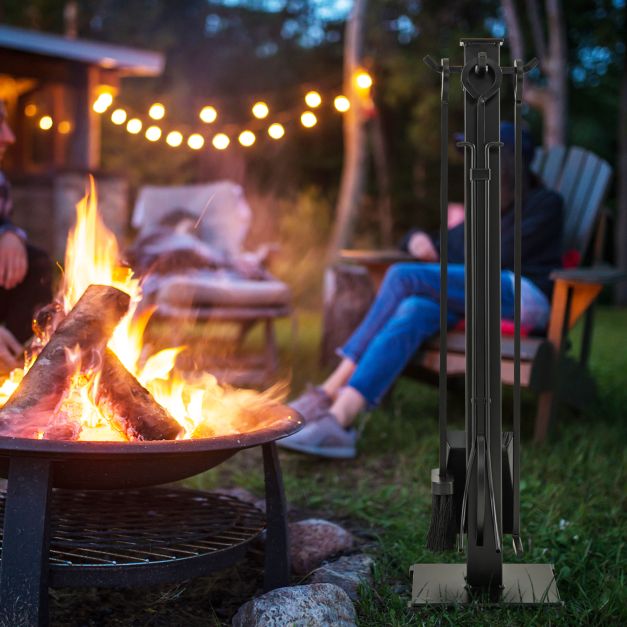 5 Pieces Fireplace Tools Set with Poker and Base Stand Holder