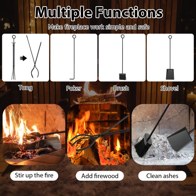 5 Pieces Fireplace Tools Set with Poker and Base Stand Holder
