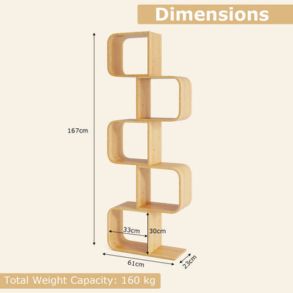 S Shaped Bookcase Bamboo Bookshelf Decorative Storage Organizer