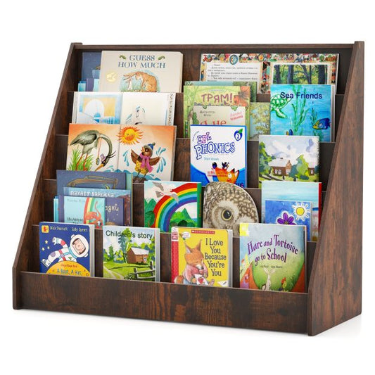 5-Tier Wooden Toddler Book Shelf Stand with Deep Compartments