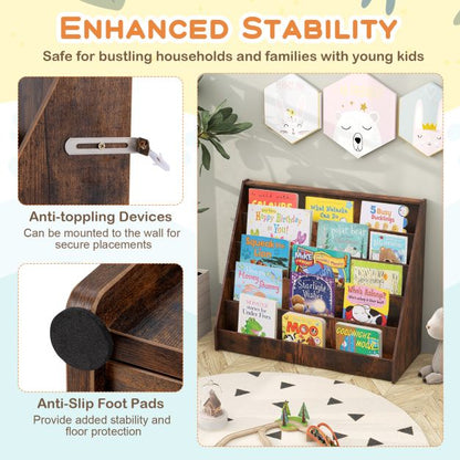 5-Tier Wooden Toddler Book Shelf Stand with Deep Compartments