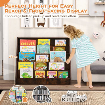 5-Tier Wooden Toddler Book Shelf Stand with Deep Compartments