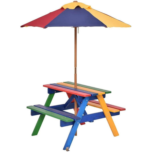 Outdoor Kids Picnic Table with Removable Umbrella