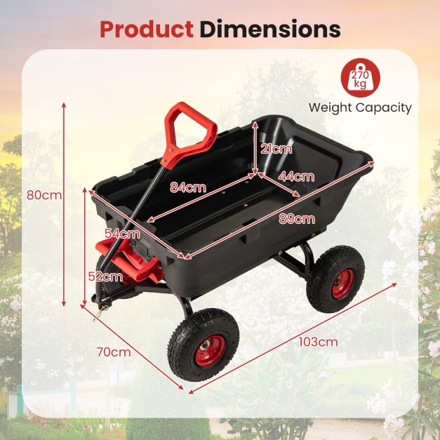 Garden Dump Cart with Adjustable Handle and Quick Dump Design