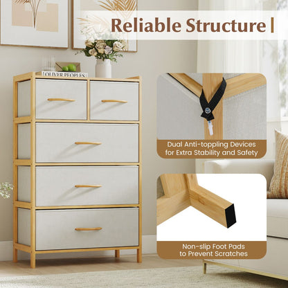 5-Drawer Bamboo Chest of Drawers Vertical Storage Tower