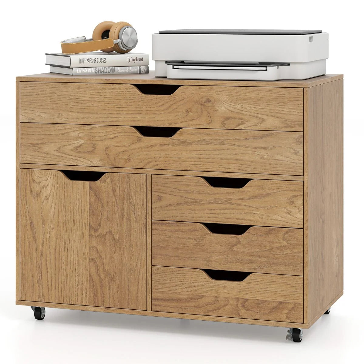 5-Drawer Chest with Door Mobile Chest of Drawers with 5 Casters